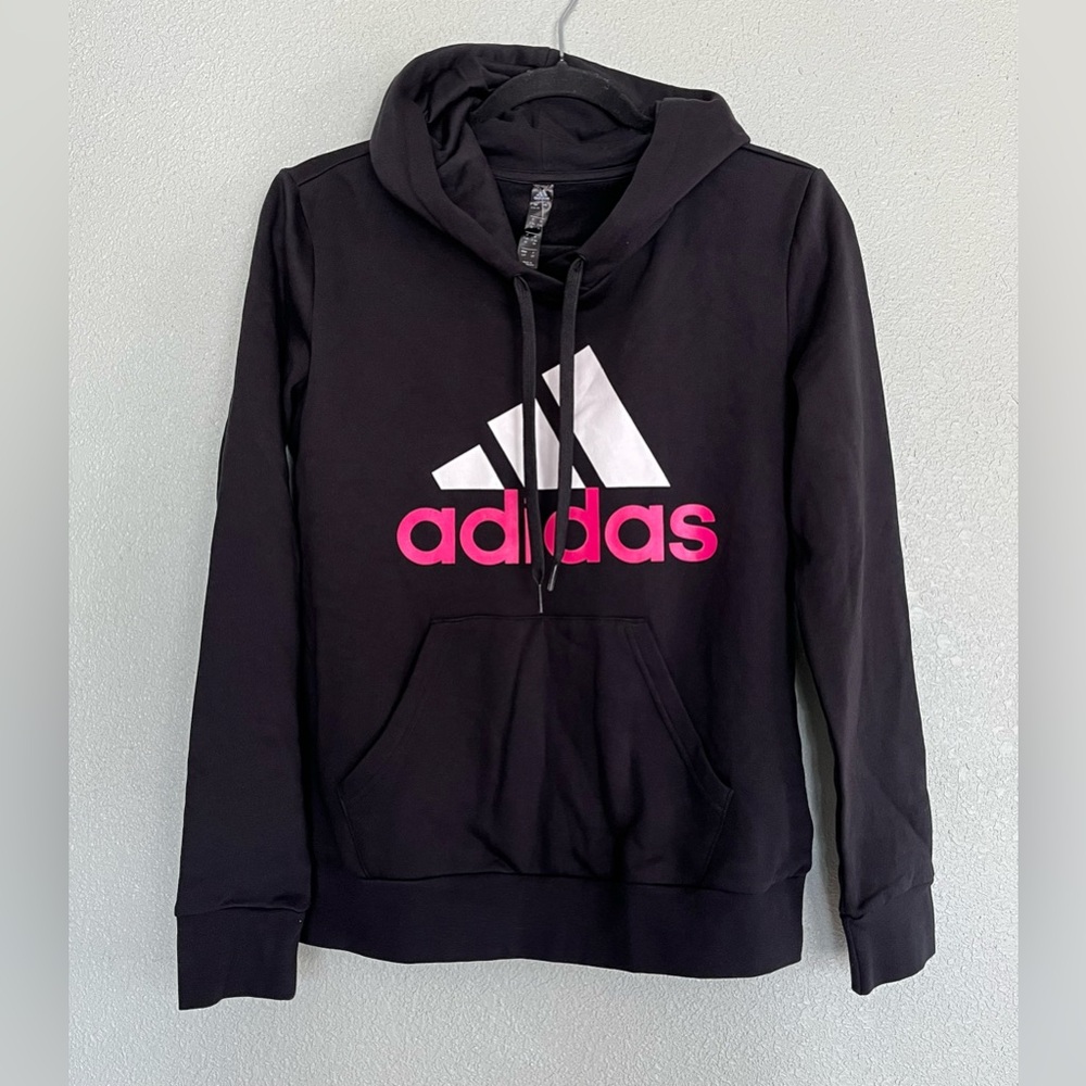 Adidas Logo Hooded Pullover Sweatshirt Black / Pink Size Small NWT
